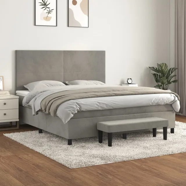 vidaXL Boxspring met matras fluweel lichtgrijs 160x200 cm grijs