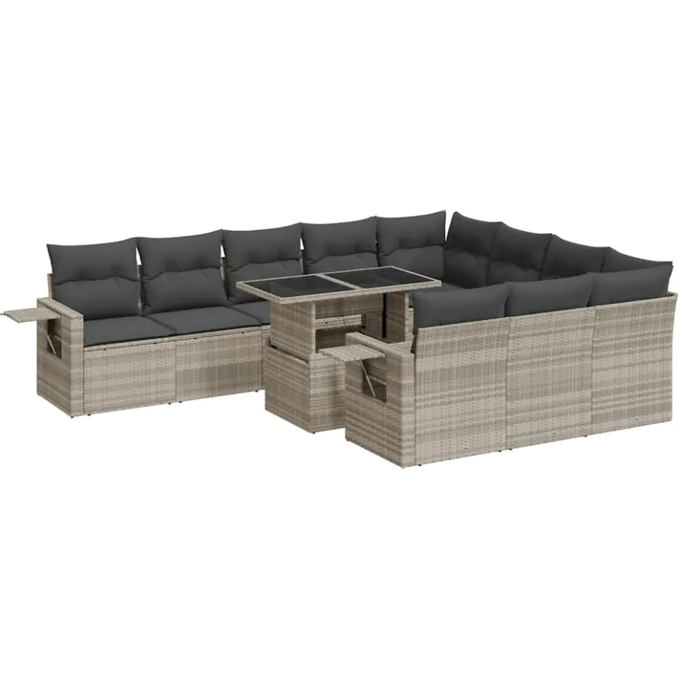 vidaXL 11-delige Loungeset met kussens poly rattan lichtgrijs grijs, foto 3
