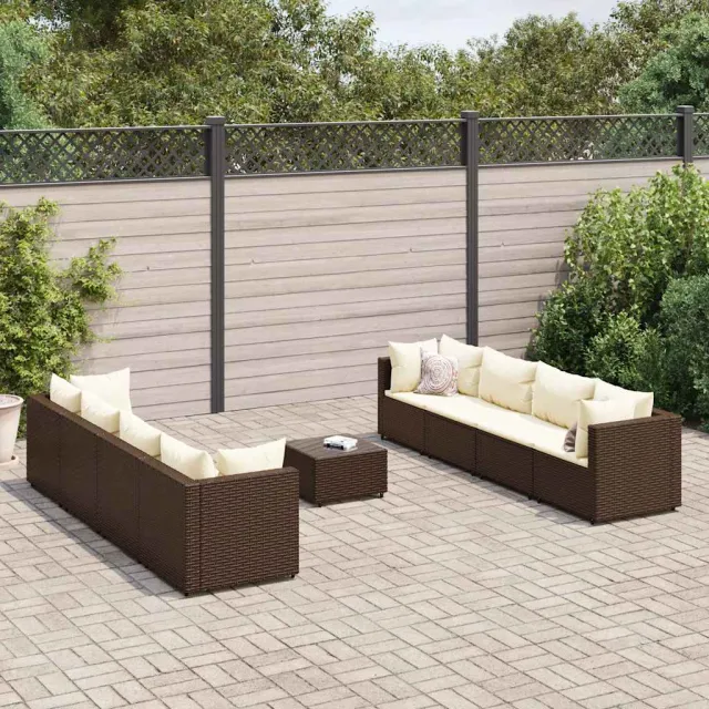 vidaXL 9-delige Loungeset met kussens poly rattan bruin, foto 2