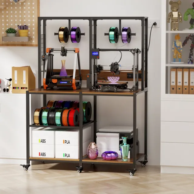 HAUSS SPOLE 3D Printerstandaard - Metalen Werktafel Met Filamentopslag En T Vormige Houder - Voor 2 Printers En Werkplaats - Zwart - 119,9 X 59,9 X 160 Cm