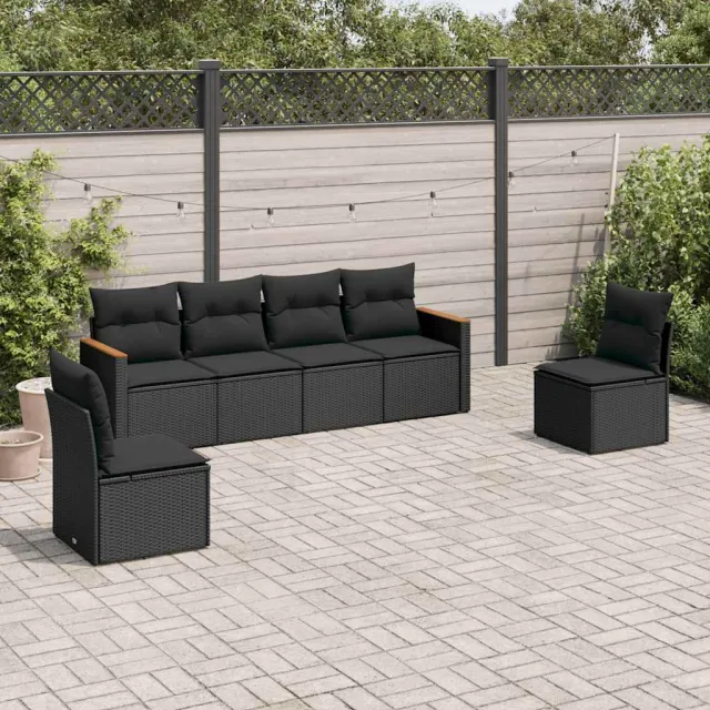 vidaXL 6-delige Loungeset met kussens poly rattan zwart, foto 2