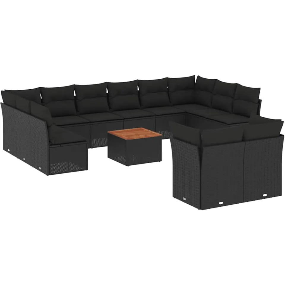vidaXL 13-delige Loungeset met kussens poly rattan zwart, foto 3