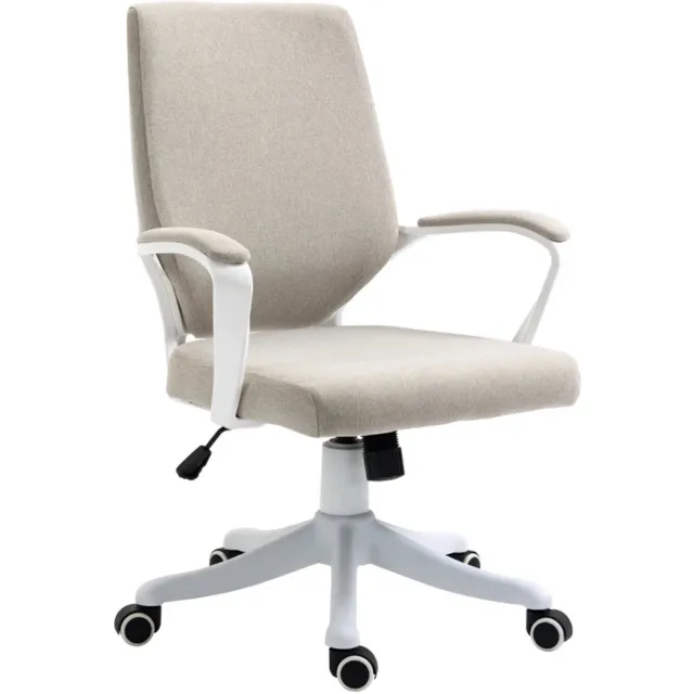 ZYLARO Ergonomische Bureaustoel met Schommelfunctie - In Hoogte Verstelbaar - 360° Draaibaar - Kantoorstoel - Gamestoel - Volwassenen Stoel - Directiestoel - Computerstoel - Beige + Wit