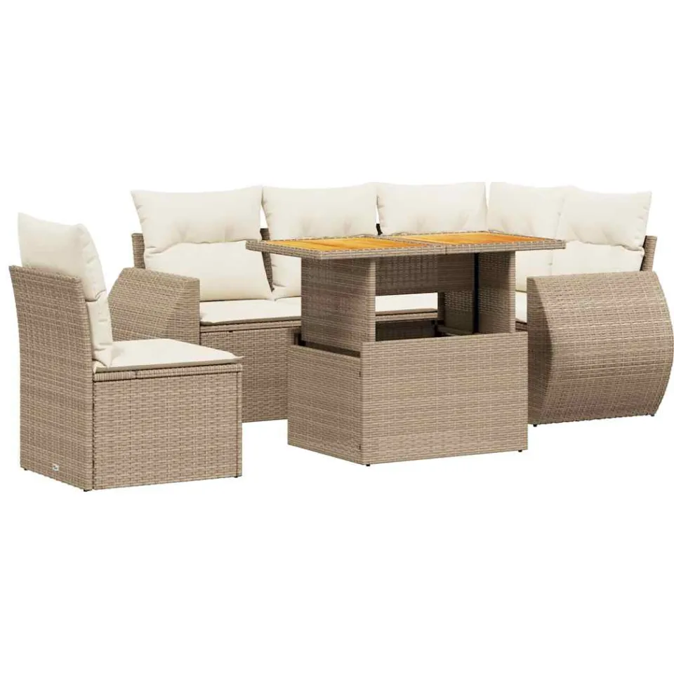 vidaXL 6-delige Loungeset met kussens poly rattan beige, foto 3