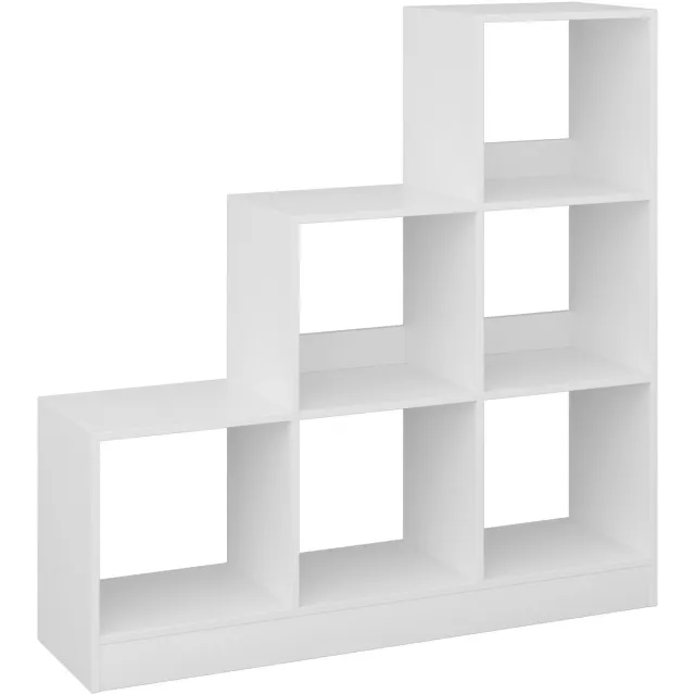 NaevaMi 6 Kubus Boekenkast - Open Vakken - 3-Laags en Verstelbare Panelen - Vakkenkast - Houten Trapplank - Open Opbergkast - Kamerscherm - Room Devider Kasten - Boekensteun - Boekenrek - 24x95x95cm - Wit