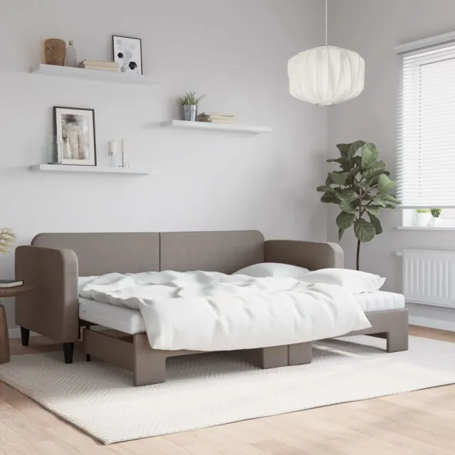 vidaXL Slaapbank met onderschuifbed en matrassen 80x200 cm stof taupe
