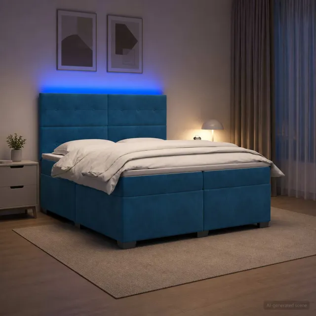 vidaXL Boxspringbed met matras Blauw 200 x 200 cm Fluweel