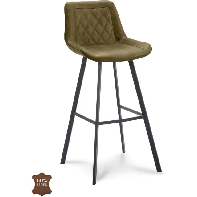Icon Living Barkruk Jim Zithoogte 80 - Microleder Bull Moss - Poot Zwart Groen