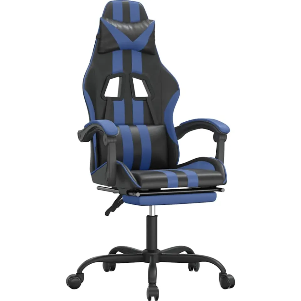 vidaXL Gamestoel draaibaar met voetensteun kunstleer zwart en blauw, foto 3
