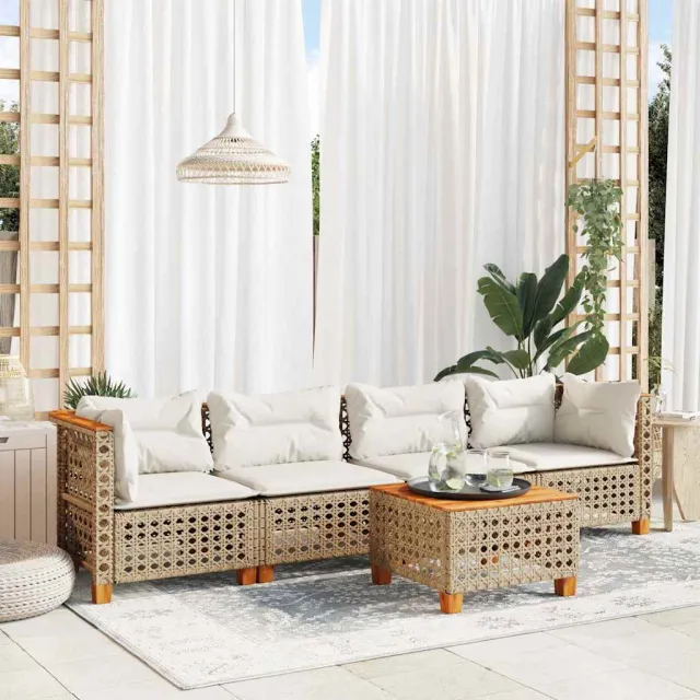 vidaXL 5-delige Loungeset met kussens poly rattan beige, foto 2