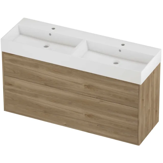 Proline Zara Badmeubelset Porselein Loft 2 Laden 140x46x78 cm Glans Wit Cider Oak Eiken