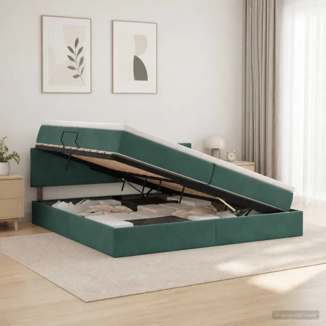 vidaXL Opslag bed met hoofdeinde Donkergroen 200 x 200 cm Fluweel