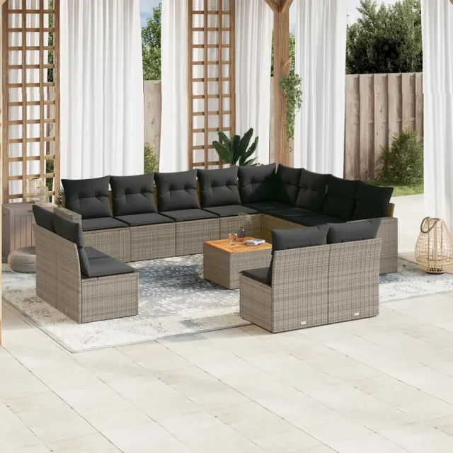 vidaXL 13-delige Loungeset met kussens poly rattan grijs, foto 2