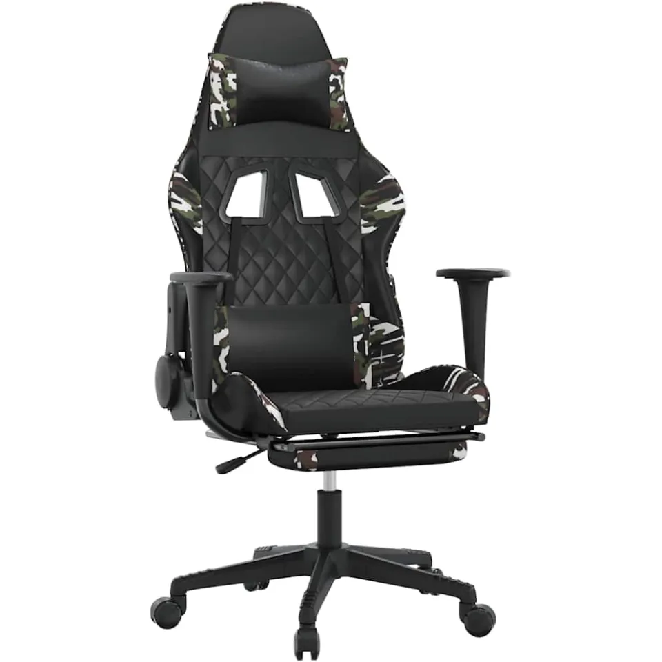 vidaXL Massage gamestoel met voetensteun kunstleer zwart en camouflage, foto 3