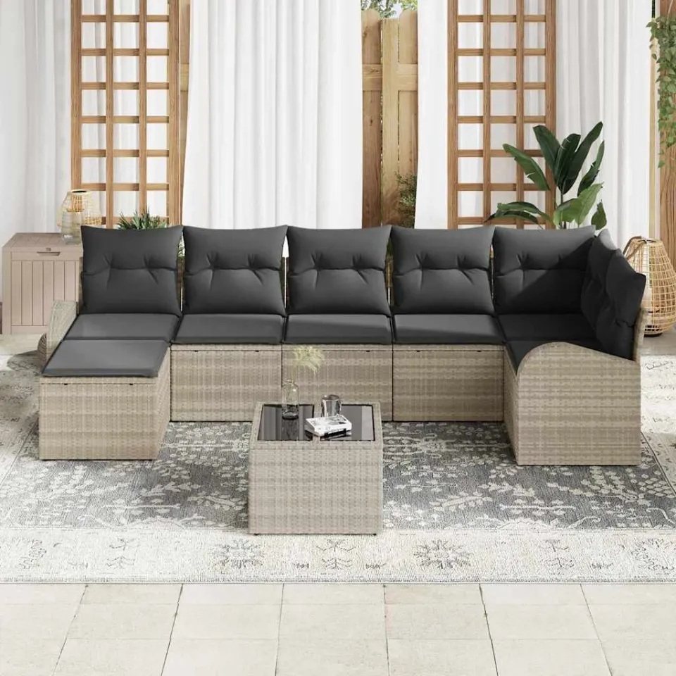 vidaXL Tuin Sofa Set 8 st Lichtgrijs [Synthetisch]: Poly Rattan, foto 3