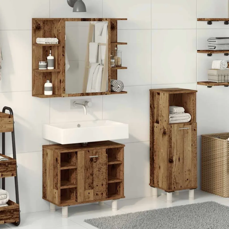 vidaXL 3-delige Badkamermeubelset bewerkt hout oud houtkleurig bruin, foto 2