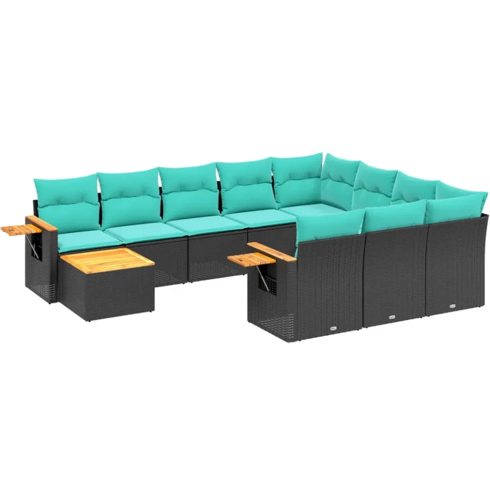 vidaXL 11-delige Loungeset met kussens poly rattan zwart, foto 3