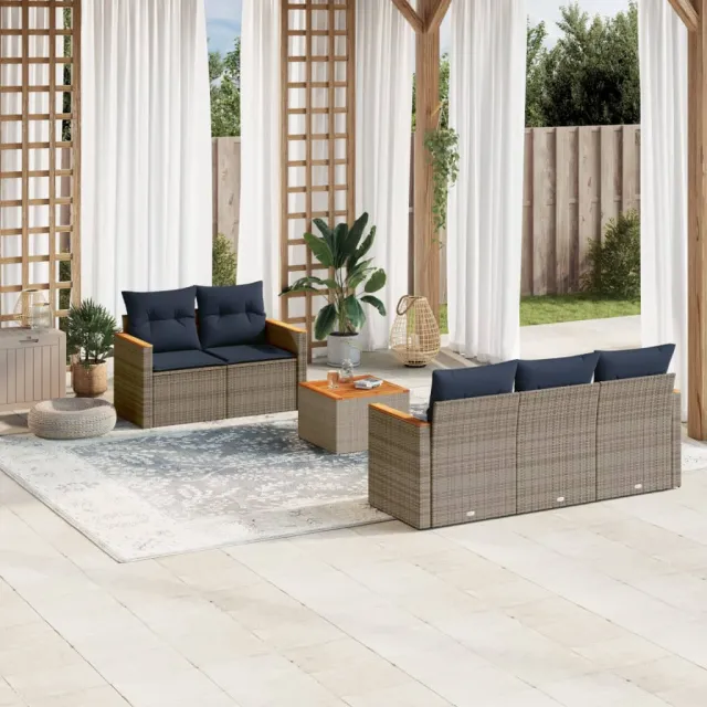 vidaXL 6-delige tuinbankset met kussens, grijs polyrotan, foto 2