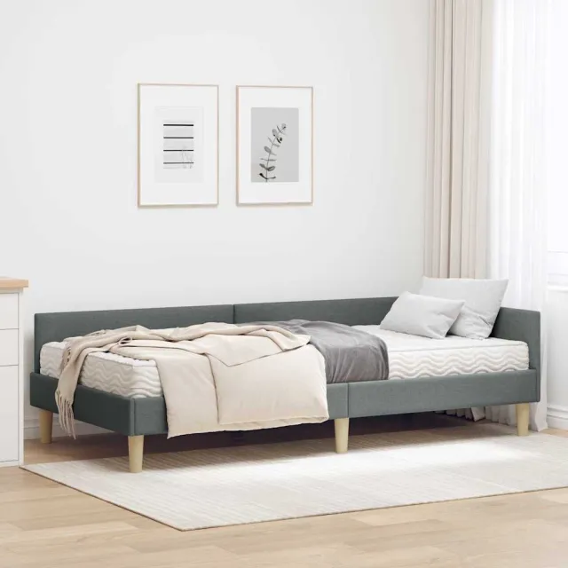 vidaXL Hoekbedframe met Matras 2 st Donkergrijs 90 x 190 cm Stof