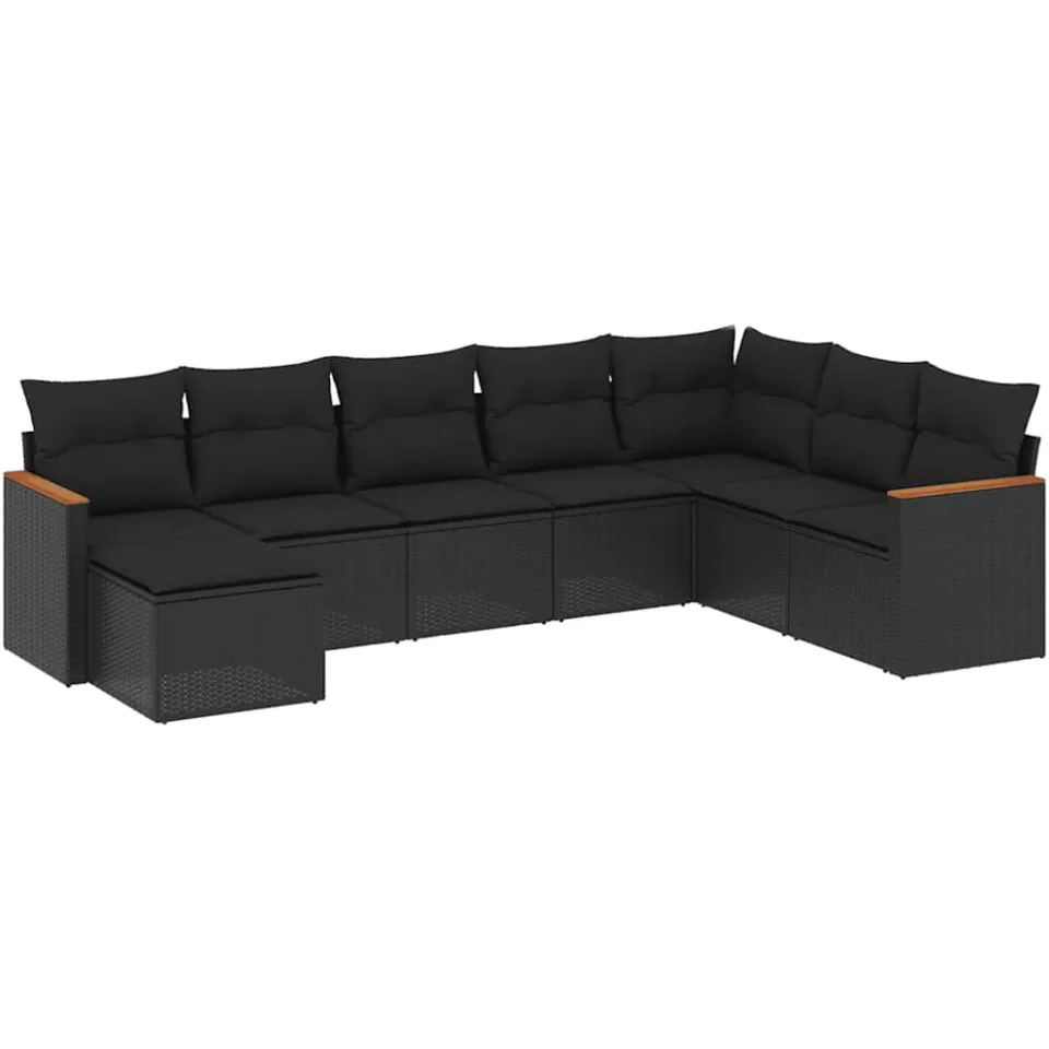 vidaXL 8-delige Loungeset met kussens poly rattan zwart