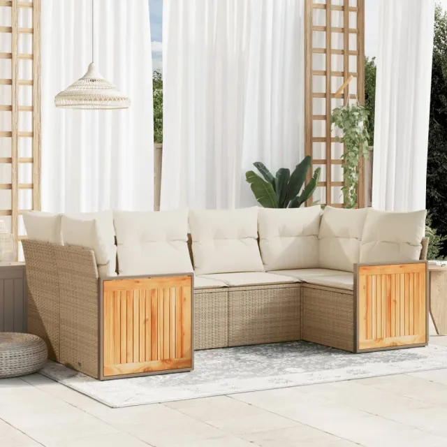 vidaXL 6-delige Loungeset met kussens poly rattan beige, foto 2