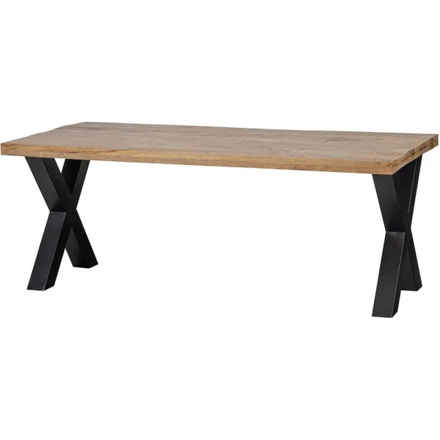 Mahom Mangohouten Eettafel Columbus Rechthoek 160x90 cm (6cm) Mahom Industrieel - Dinertafel van Mangohout & Metaal - Industriële Eettafel Bruin