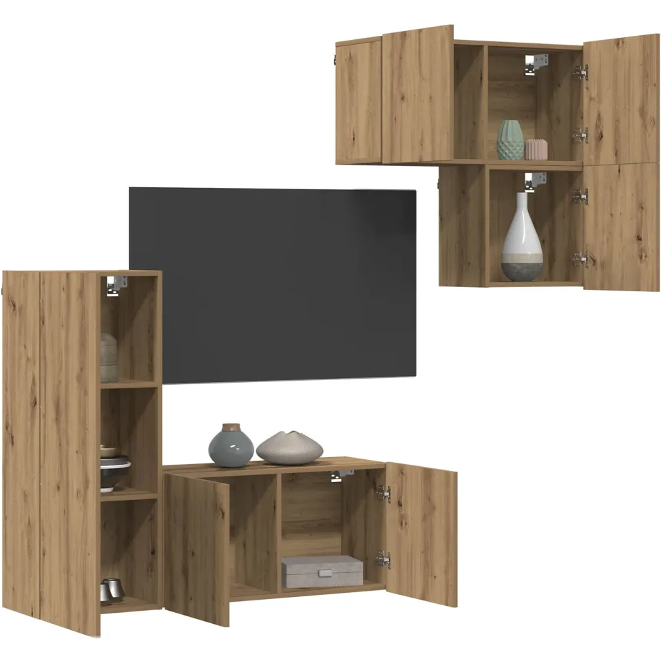 vidaXL TV-kast 4 st Artisan Eiken Bewerkt hout Bruin
