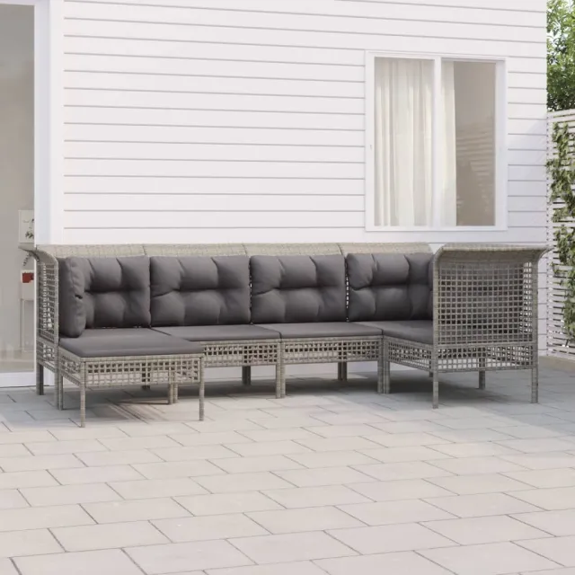 vidaXL 6-delige Loungeset met kussens poly rattan grijs, foto 2