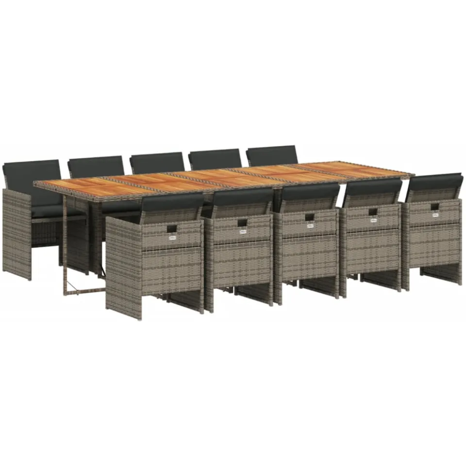 vidaXL 11-delige Tuinset met kussens poly rattan grijs, foto 3