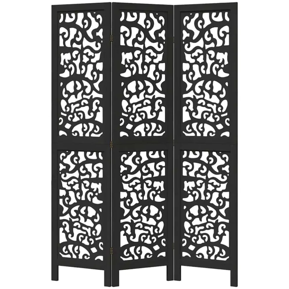 vidaXL Kamerscherm met 3 panelen massief paulowniahout zwart, foto 4