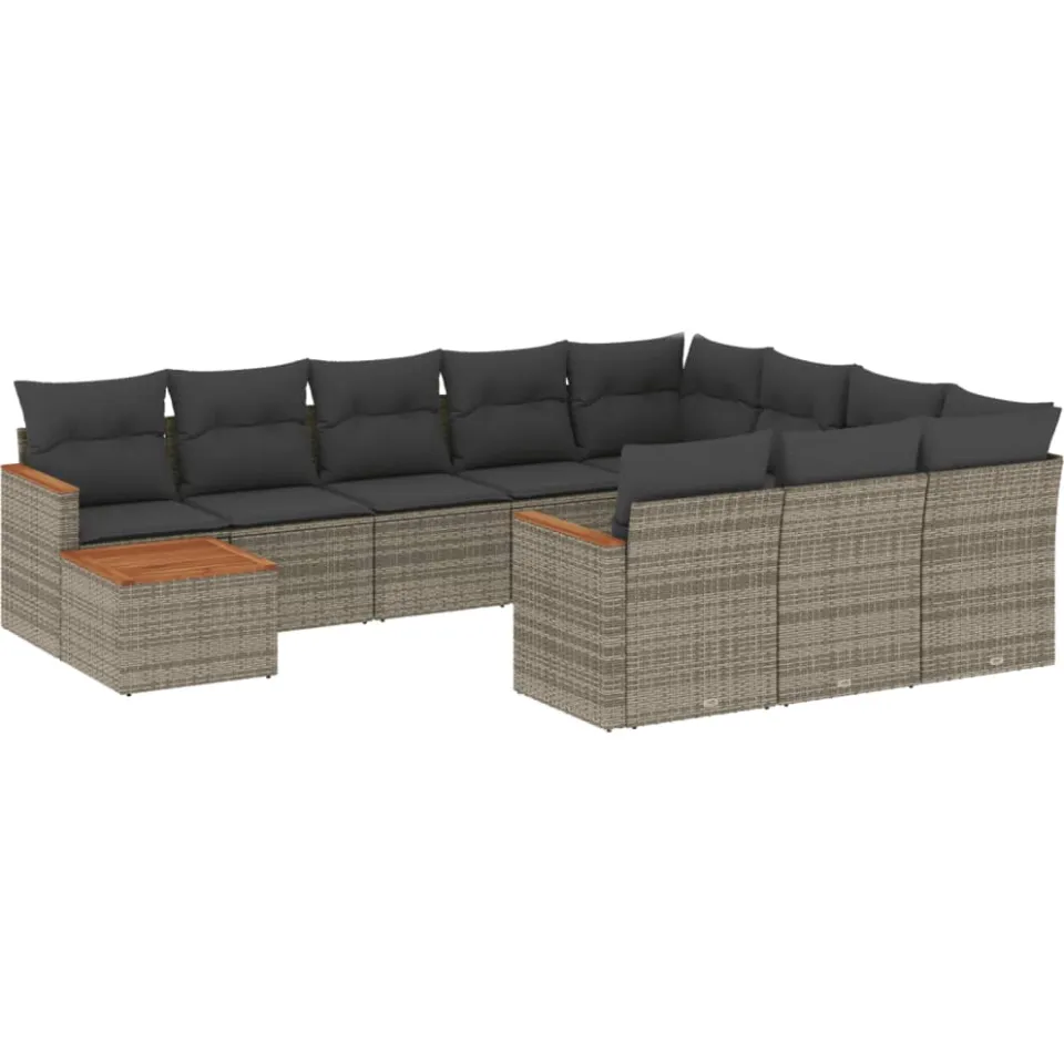 vidaXL 11-delige Loungeset met kussens poly rattan grijs, foto 3