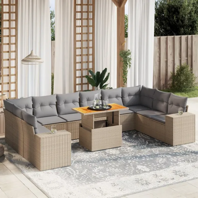 vidaXL 11-delige Tuinset met kussens poly rattan beige, foto 2