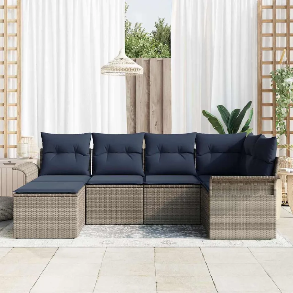 vidaXL Tuin Sofa Set 6 st Grijs poly rattan, foto 3