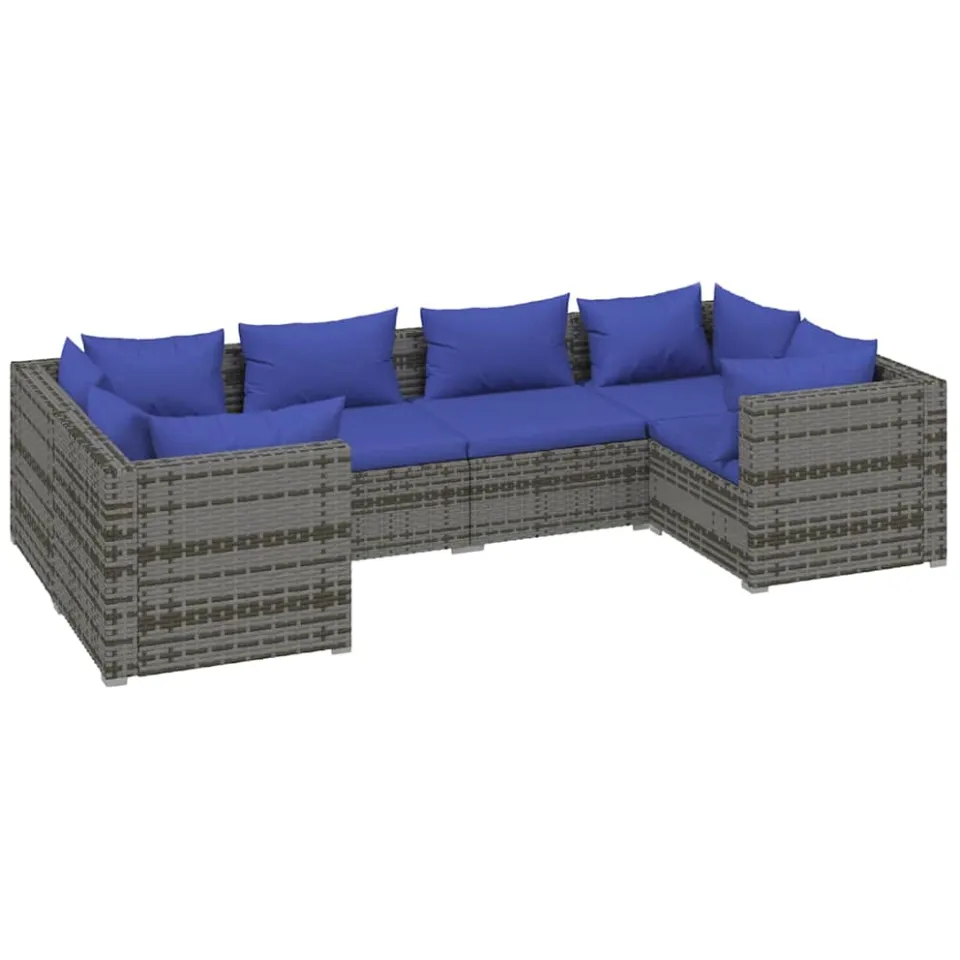 vidaXL 6-delige Loungeset met kussens poly rattan grijs, foto 3