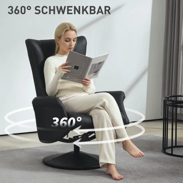 YYchan fauteuil met voetenbank - zwart - 79 x 70 x 105 cm