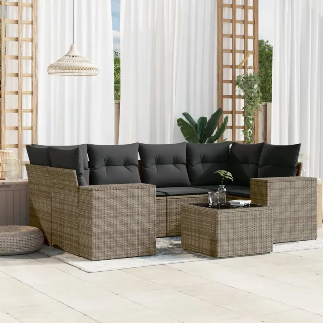 vidaXL 7-delige Loungeset met kussens poly rattan grijs, foto 2