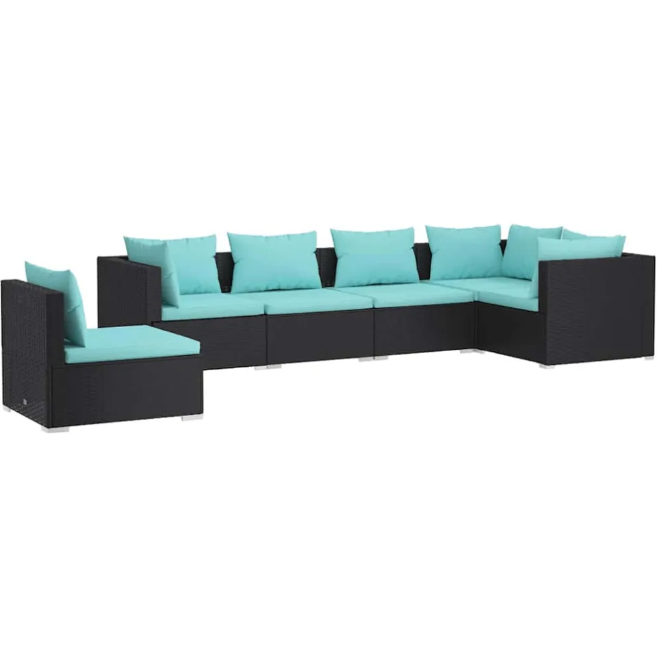 vidaXL 6-delige Loungeset met kussens poly rattan zwart