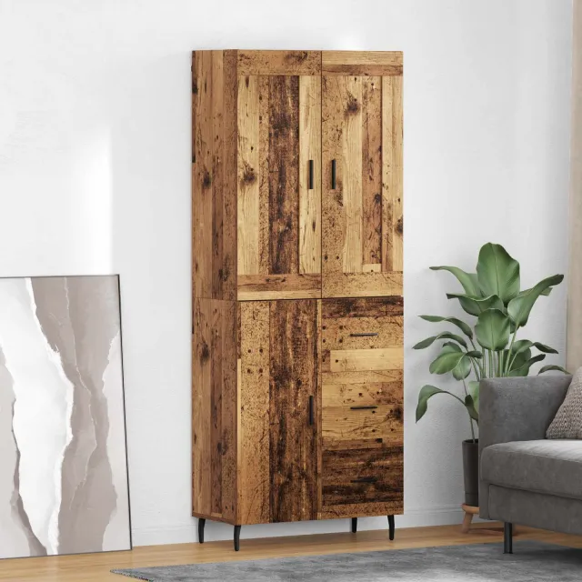 vidaXL Hoge kast 2 st Oudhout 69,5 x 34 x 180 cm Bewerkt hout Bruin