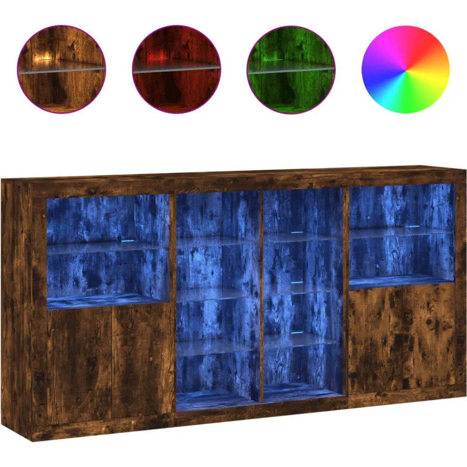 vidaXL Dressoir met LED-verlichting 202x37x100 cm gerookt eikenkleurig, foto 3