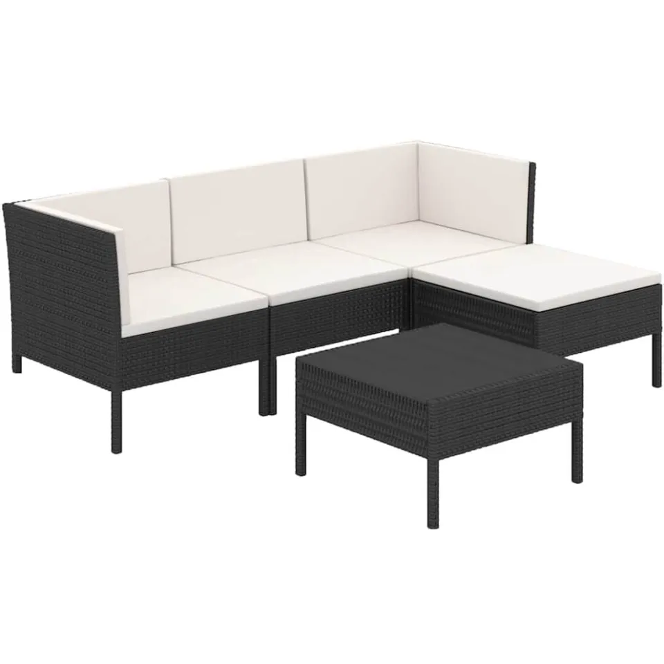 vidaXL 5-delige Loungeset met kussens poly rattan zwart, foto 3