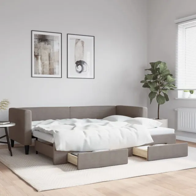 vidaXL Slaapbank met onderschuifbed en lades 80x200 cm stof taupe