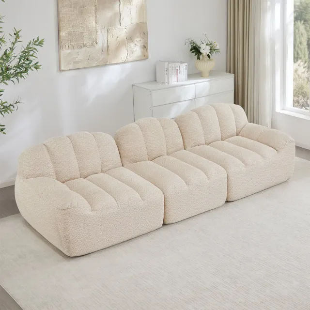STILVORA Hoekbank - 3-Zits Modulbank Met Ottomaan - Diepe Zitting En Montagevrij - Voor Woonkamer - Cord Beige Wit