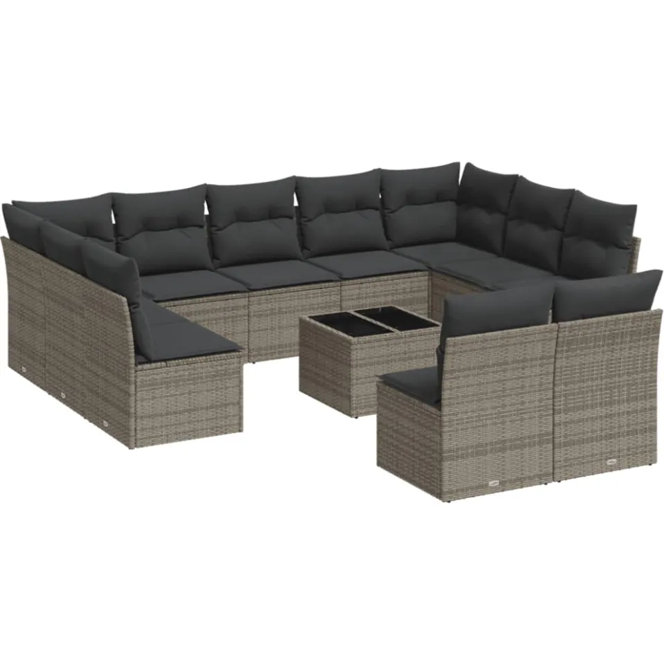 vidaXL 12-delige Loungeset met kussens poly rattan grijs