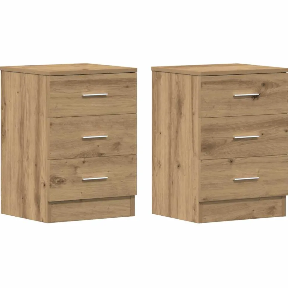 vidaXL Nachtkastjes 2 st 38x35x55cm bewerkt hout artisanaal eikenkleur, foto 3