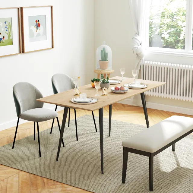 HAUSS SPOLE Uitschuifbare Eettafel - 120 Tot 160 Cm - Voor 6 Tot 8 Personen - MDF En Stalen Frame - 160x75x77 Cm - Natuurlijke Houtkleur Natuurlijk hout