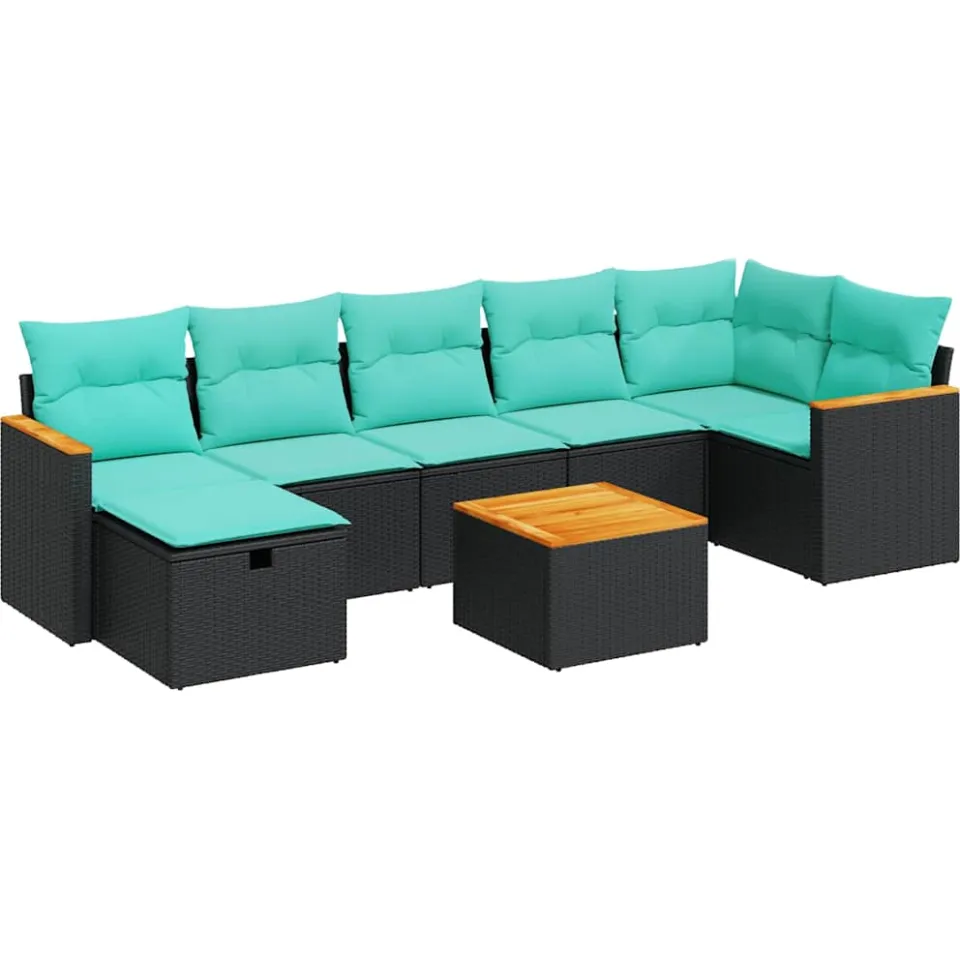 vidaXL 8-delige Loungeset met kussens poly rattan zwart, foto 3