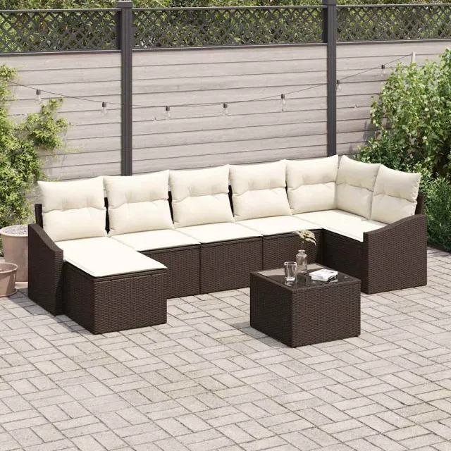 vidaXL Tuin Sofa Set 8 st Bruin en Crème poly rattan, foto 2