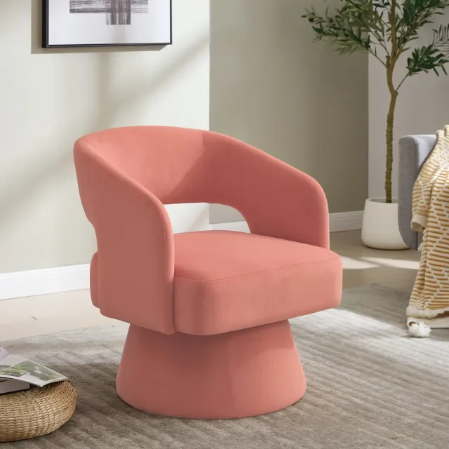 DESMIU Fauteuil 68 x 66 x 75 cm - 360 Graden Draaibaar Met Open Rugleuning En Zachte Zitting - Voor Woonkamer Slaapkamer Of Kantoor - Velours Roze