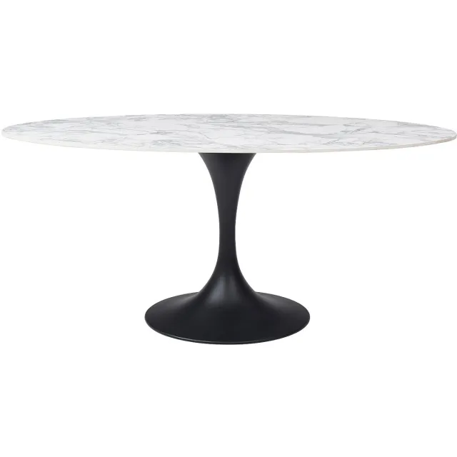 Vente-unique Eettafel voor 8 personen van keramiek en zwart metaal - Wit marmereffect - ELVA van Maison Céphy