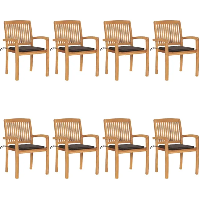 vidaXL Tuinstoelen stapelbaar 8 st met kussens massief teakhout taupe